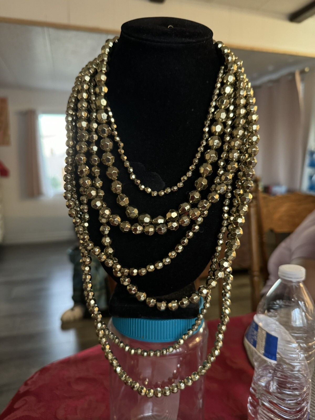 Vintage Signed GRAZIANO gold TONE(NOT METAL) Faceted Beads Multi Strand Necklace