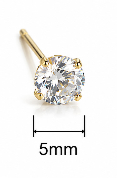 14K AU585 Gold Mini Zircon Stud Earrings Vintage 5mm Pairs