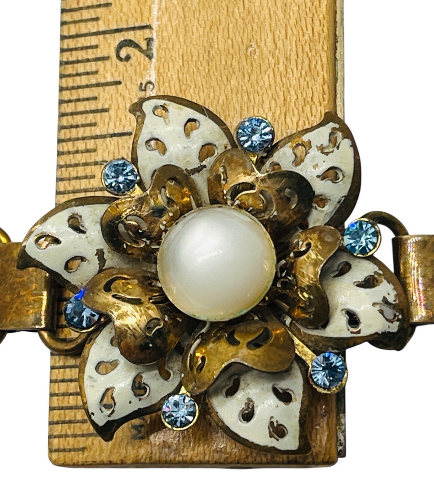 Vintage 50’s Signed Coro Pegasus Blue Glass Rhinestone & Enamel Flower Bracelet