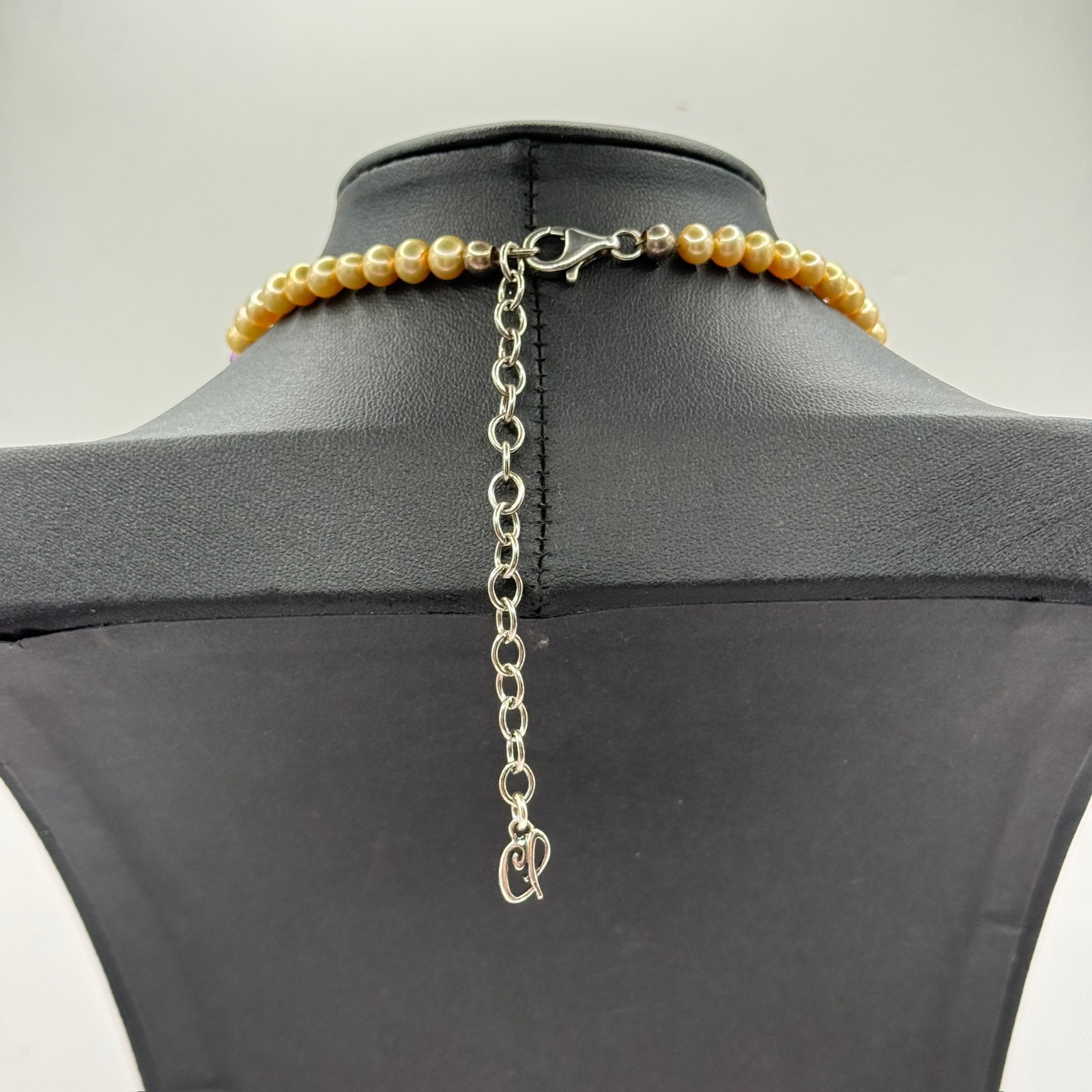 VTG Carolyn Pollack Gold MOP Peridot Amethyst Beaded Pendant Necklace 925 Silver