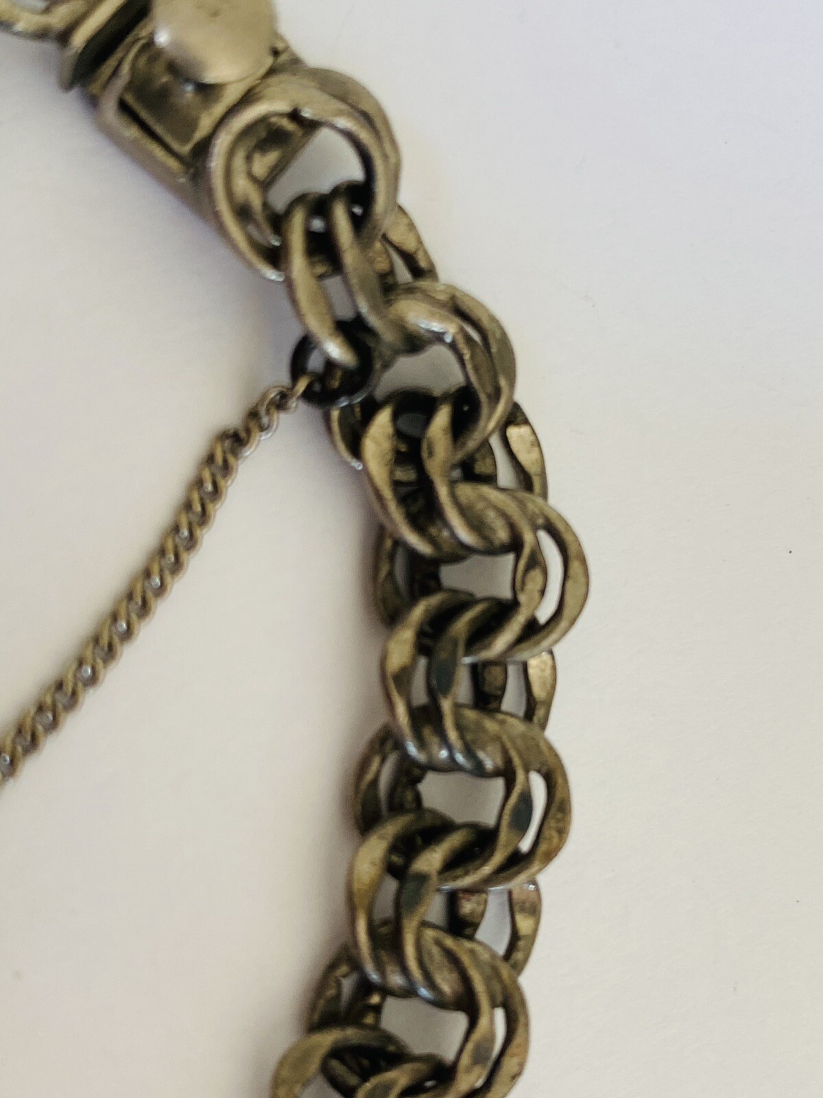 Vintage Signed sterling Silver Double Rolo Link Chain Charm Bracelet 19-Grams