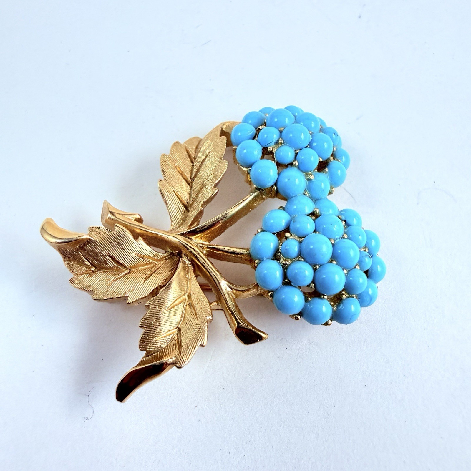 Vintage TRIFARI Faux Turquoise Double Flower Brooch Estate Pin Rare