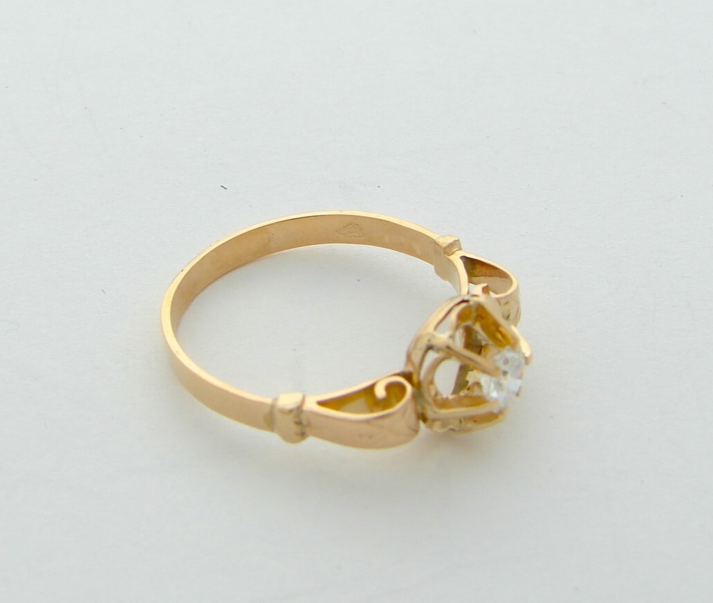 ANTIQUE DIAMOND SOLITAIRE ENGAGEMENT RING EUROPEAN 18K ROSE GOLD