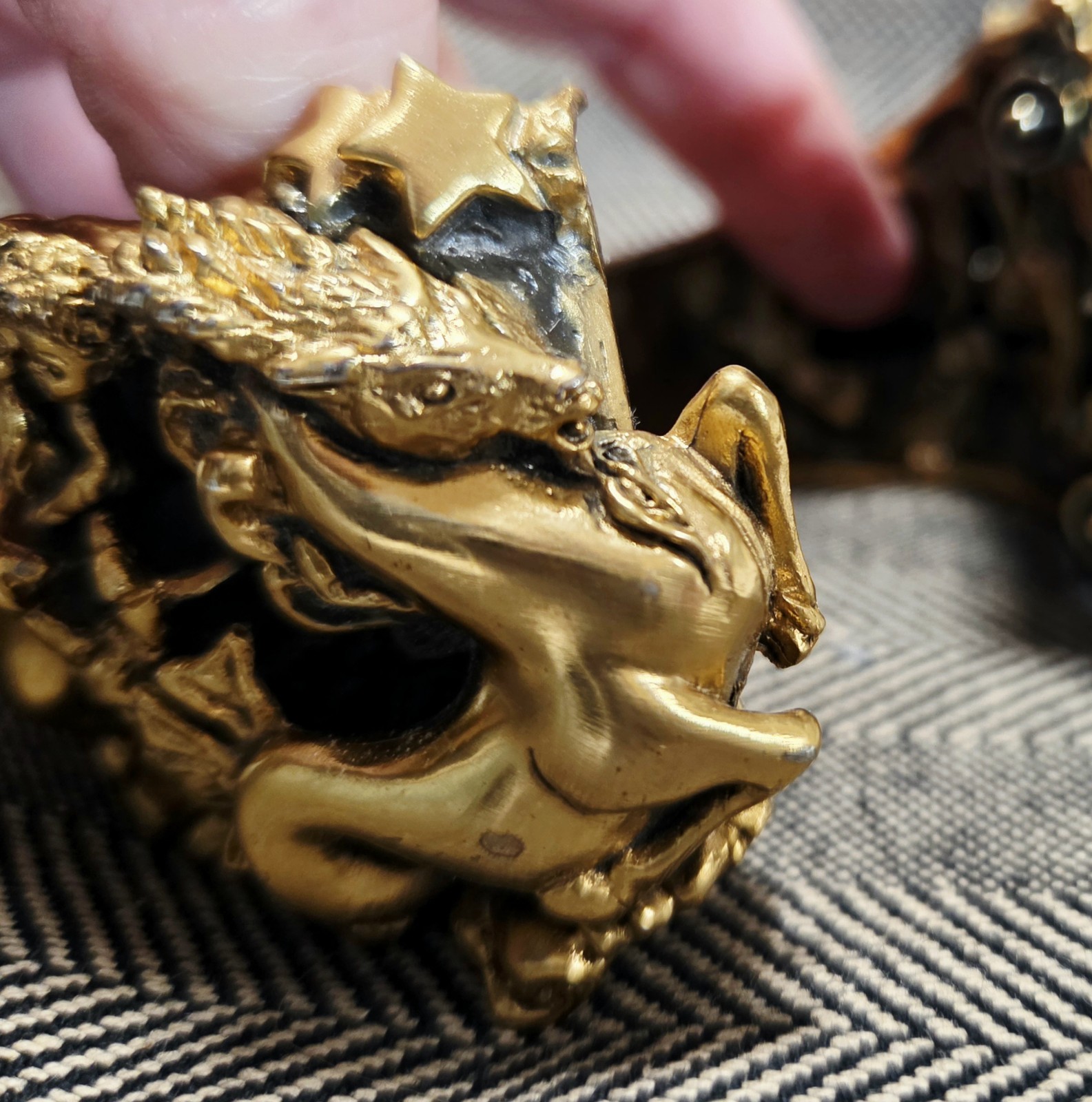 Tortolani Zodiac Clamper Cuff Bracelet Brutalist Sculptural 60s Signed Costume