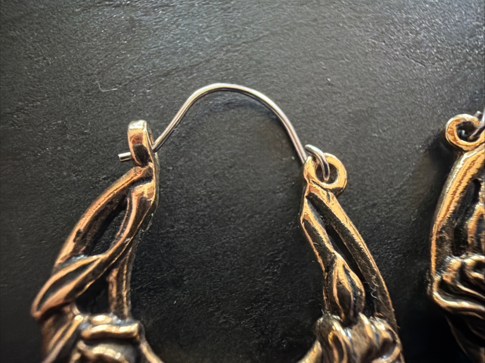 Vintage Avon Mid Century Mod Antiqued Golden Rosette Hoop Pierced Earrings