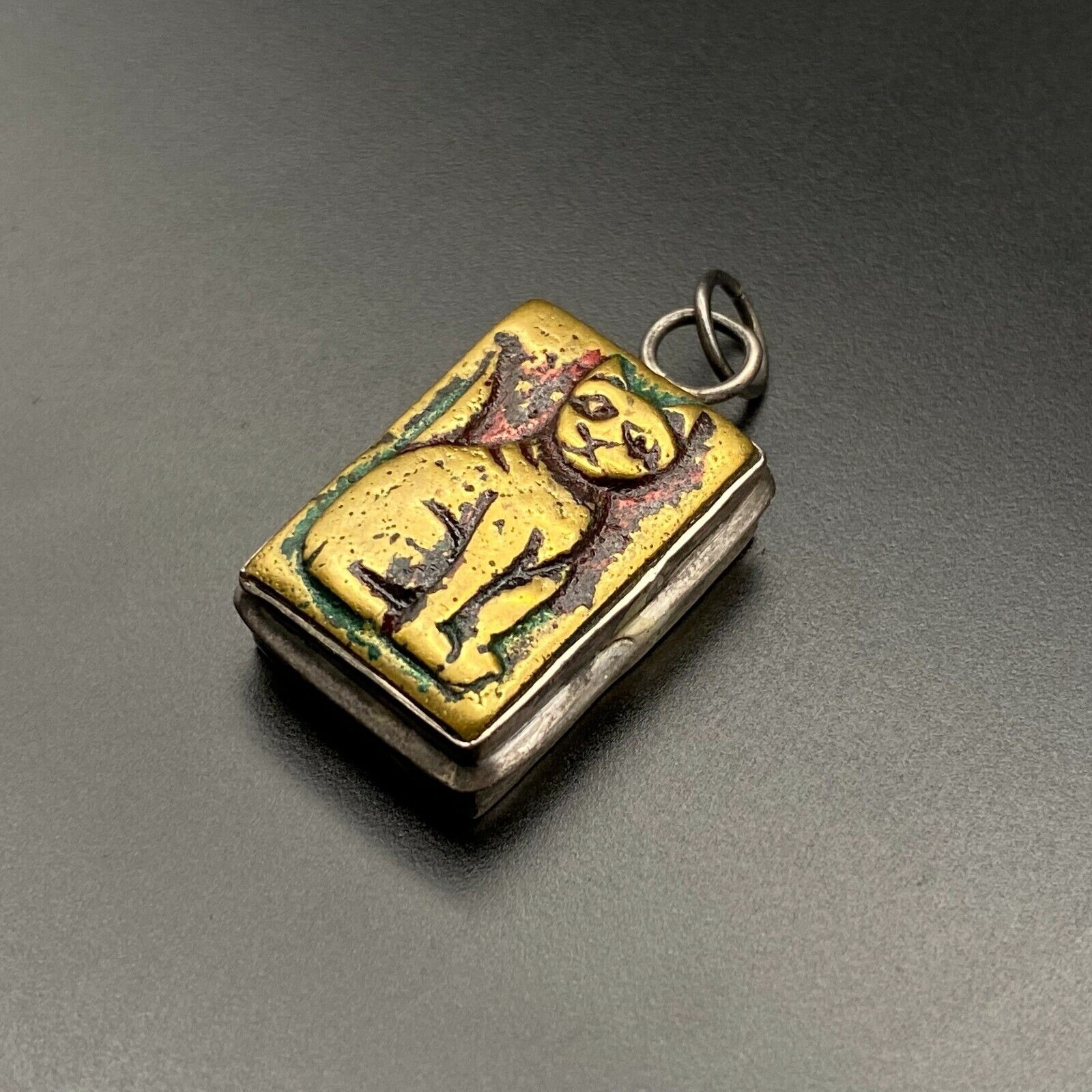 Vintage Cat Mixed Metal Silver Brass Copper Pendant