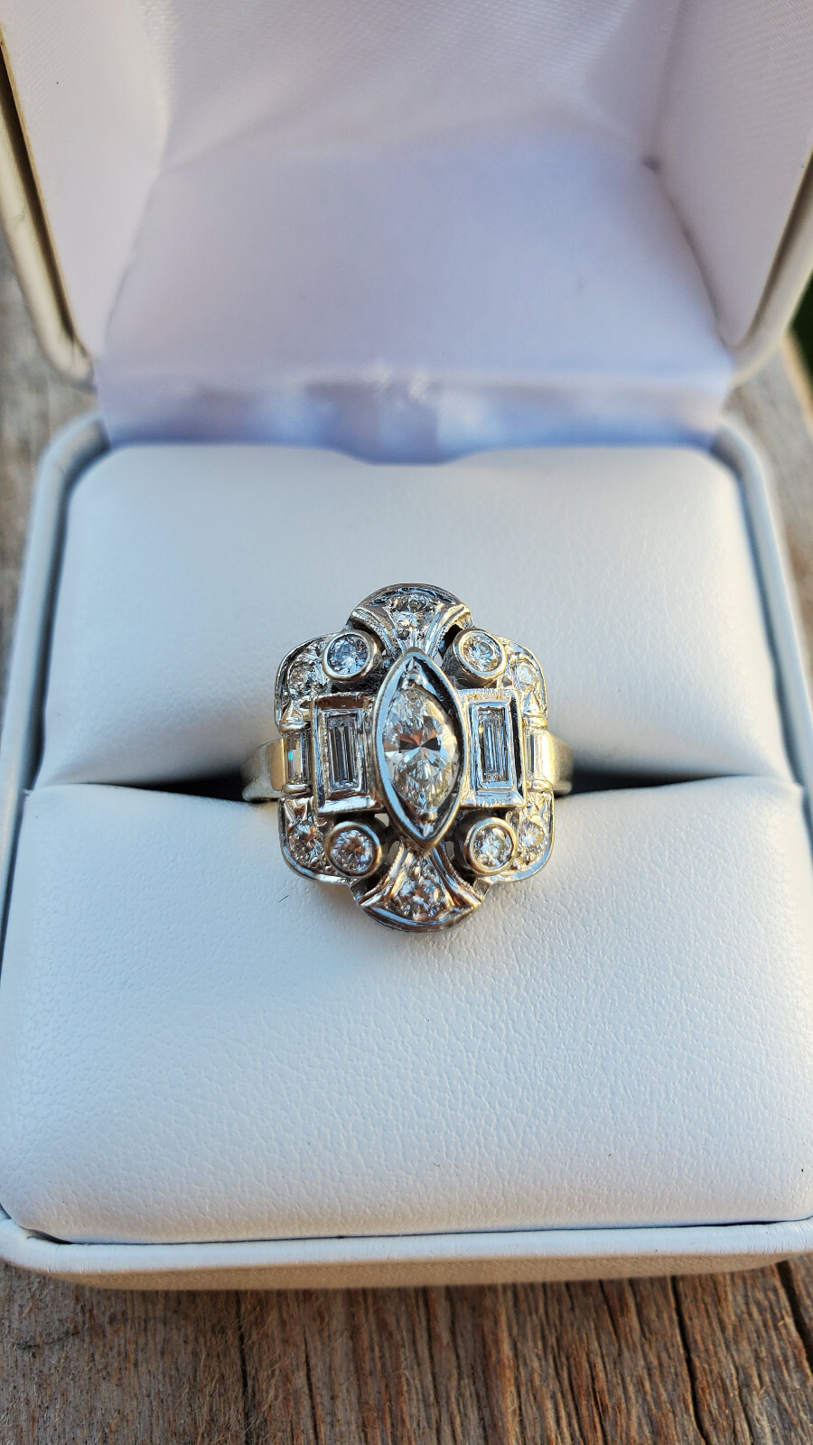 Antique Diamond Shield Ring Art Deco Wedding Ring or Right Hand Ring