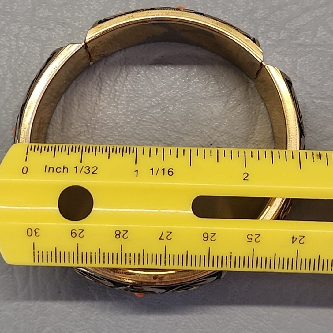 Vintage Expandable Bangle Bracelet Stretch Flower Enamel Blackened Gold Tone 7.2