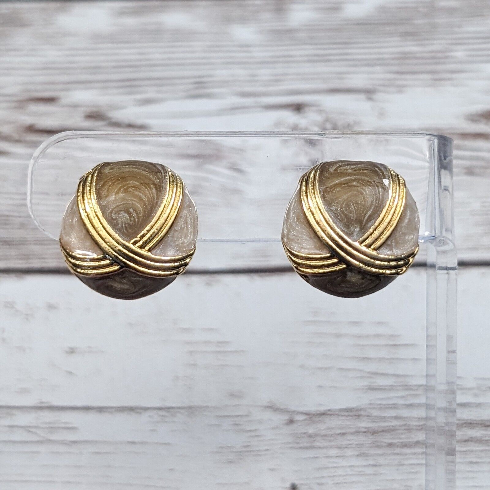 Vintage Clip On Earrings – Different Shades of Brown with Gold Tone Crossover