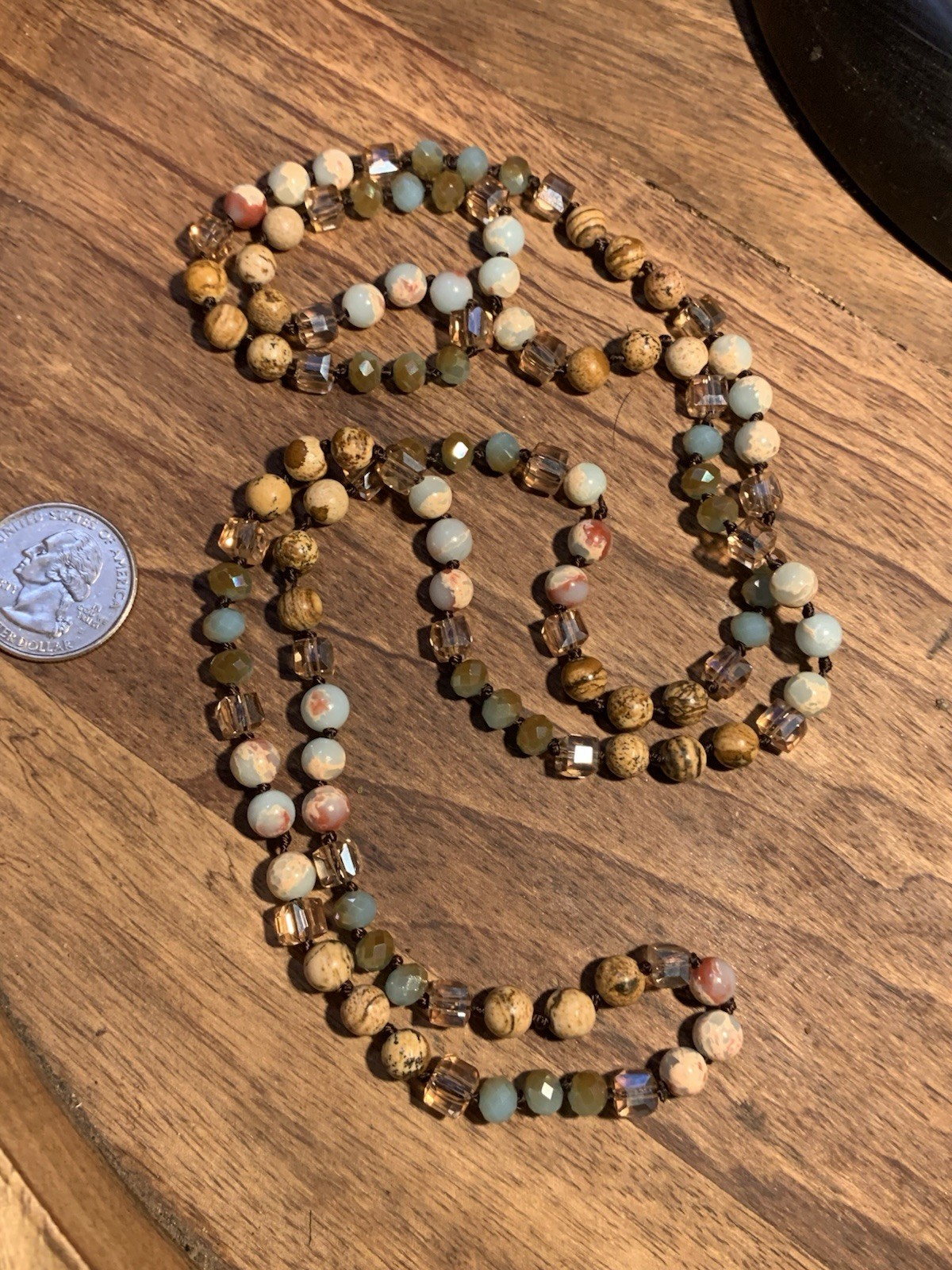Vintage Boho Ocean Jasper Stone Crystal Artisan Beach Earthtones Necklace