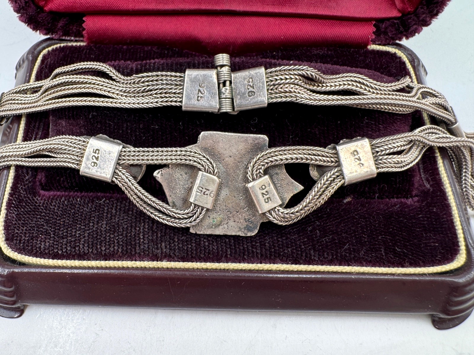 BYZANTINE STERLING SILVER MULTI STRAND CHAIN OLD VNTG FESTOON CHOKER NECKLACE 15