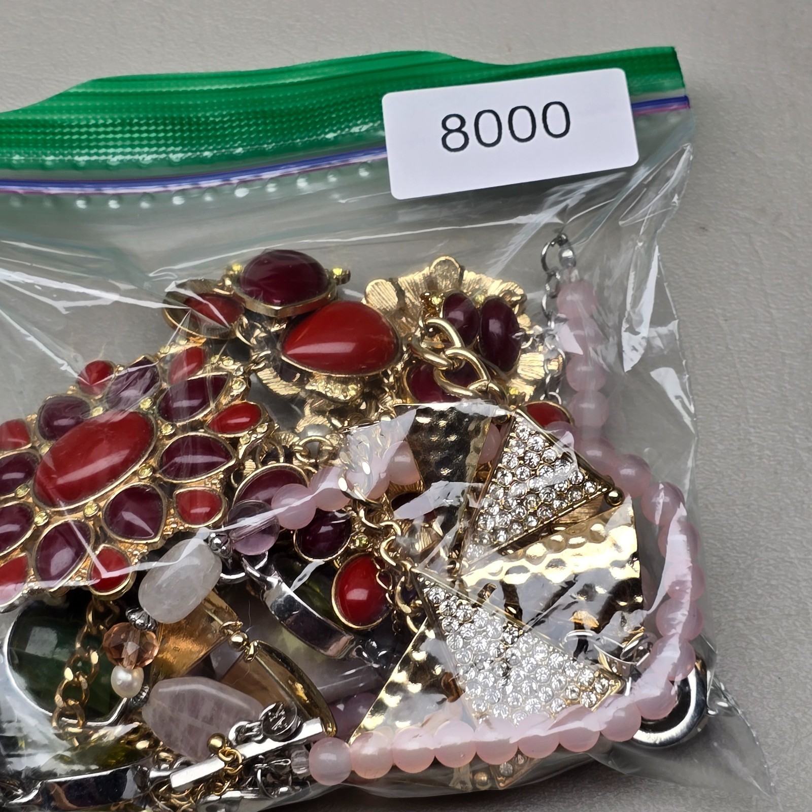 Statement Necklace Lot Pink Stone Red Bib Green Faceted Gold Tone Jewelry