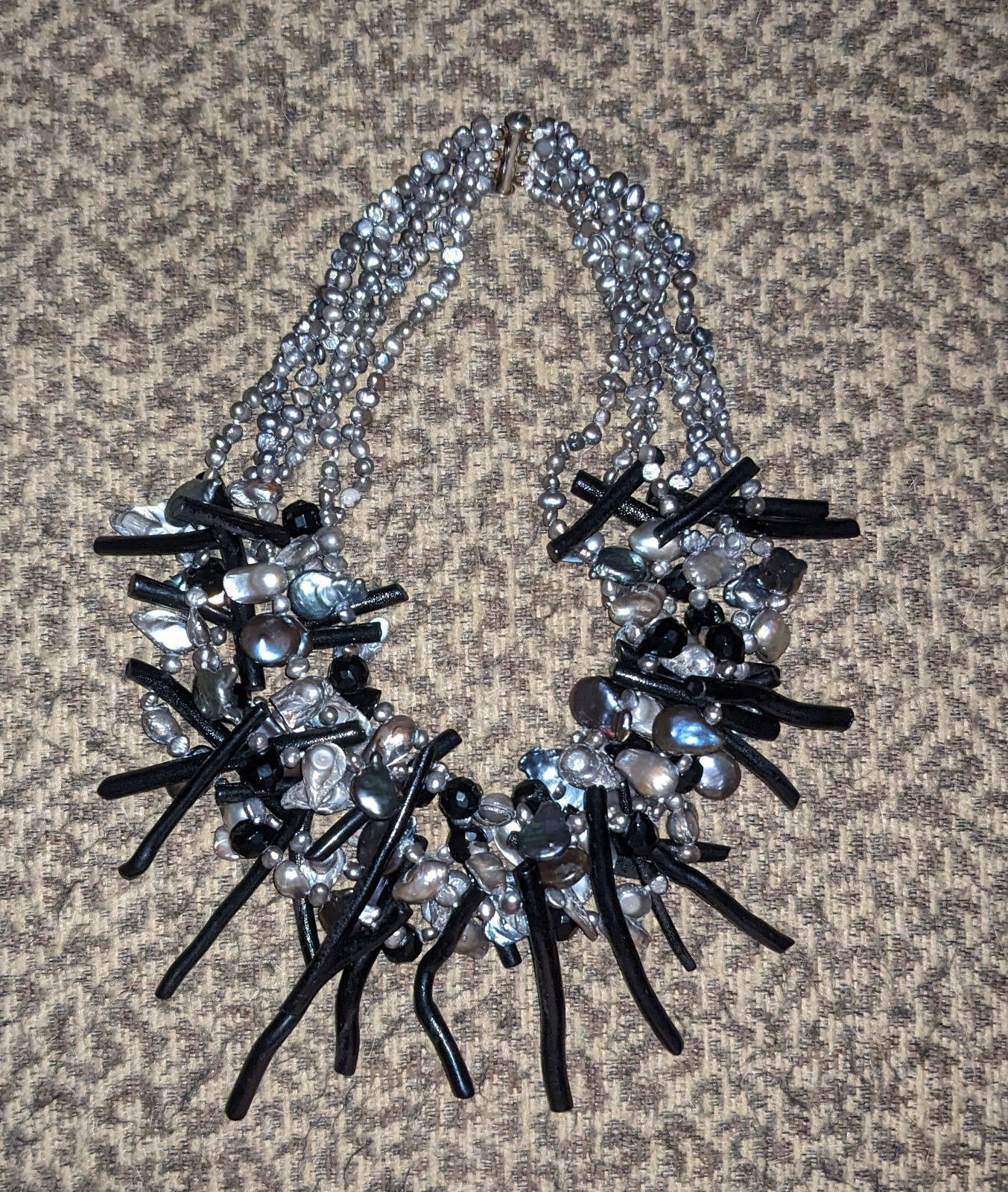 Black Coral & Freshwater Pearl EXTRAORDINARY Six Strand Statement Necklace