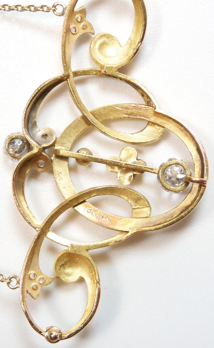 Art NouVeau Antique 1900’s European Diamond Necklace 18 1/2” 20K Yellow Gold