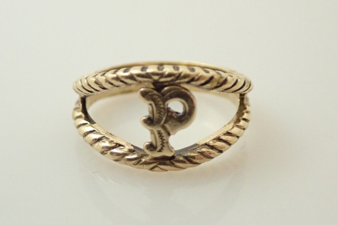 Vintage 18k HGE Signet Initial Letter “P” Pinky Band Ring Sz 4