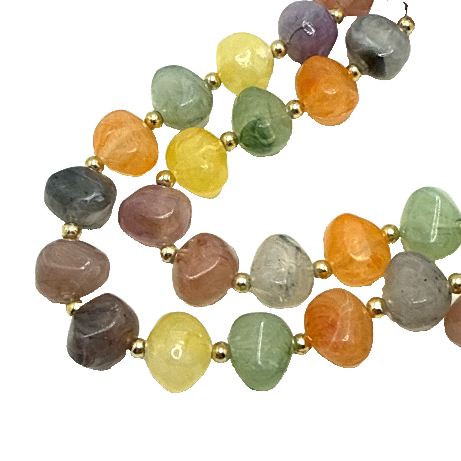 Vintage Faux Stone Lucite Bead Necklace Multicolor Earth Tones Matinee 24″