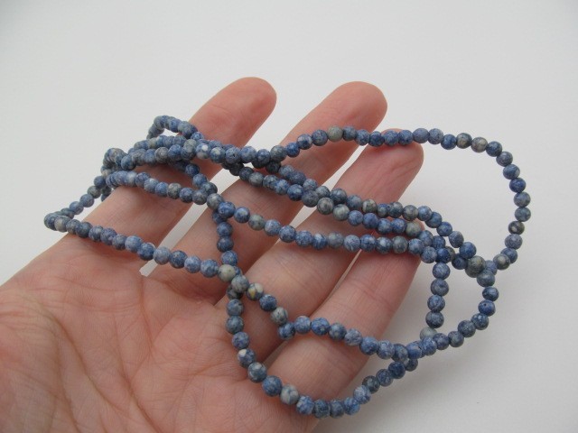 Vintage Blue Dumortierite Marbled Stone 4.25mm Round Ball Necklace 35 In