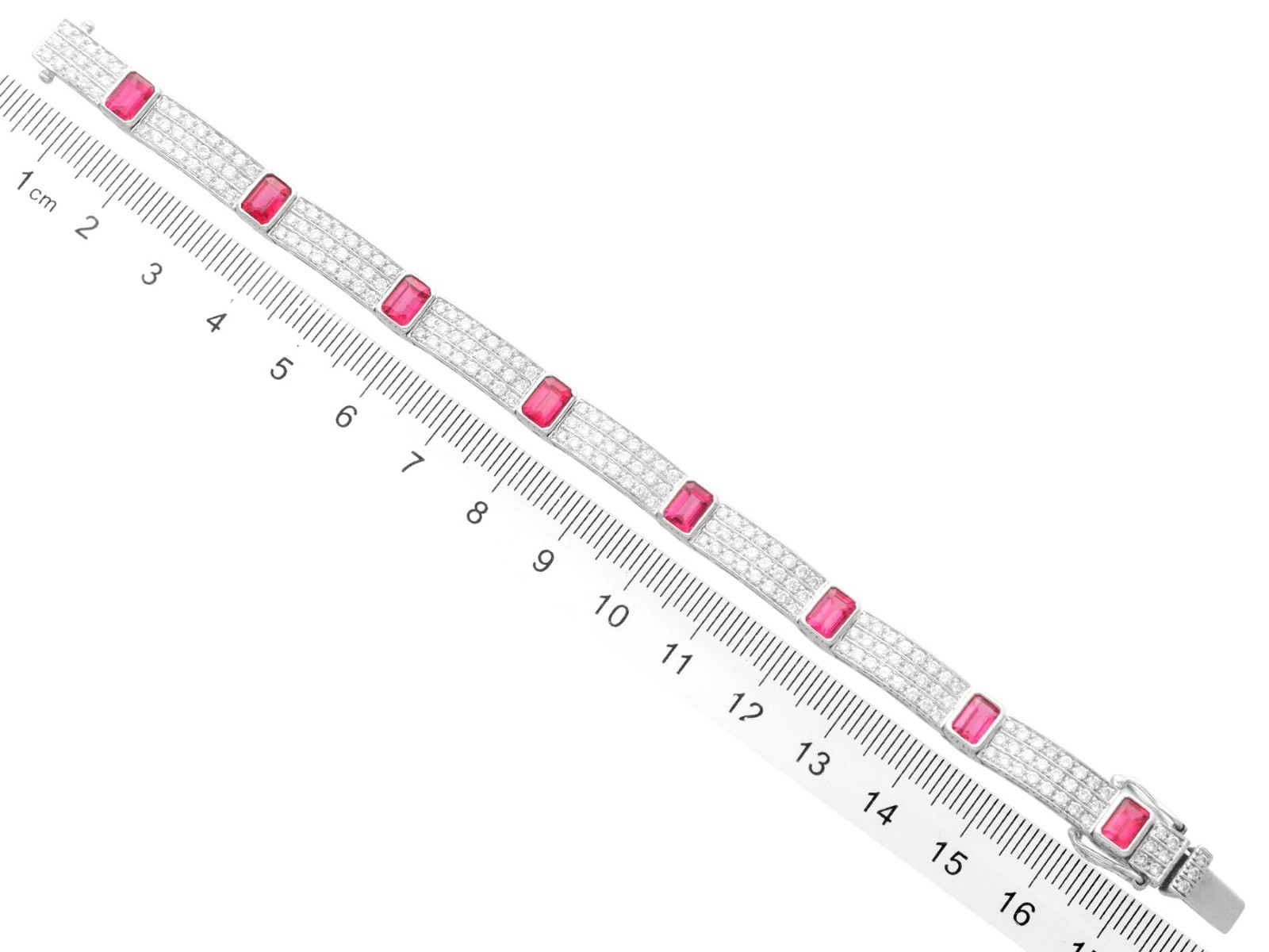 7.80Ct Pink Tourmaline and 6.72Ct Diamond 18k White Gold Bracelet Circa 1990