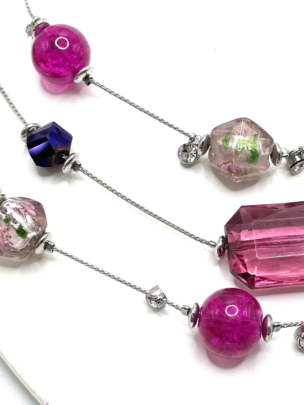 Murano Sommerso Venetian Pinks Purples Rose Three Strand Necklace Vintage Unique