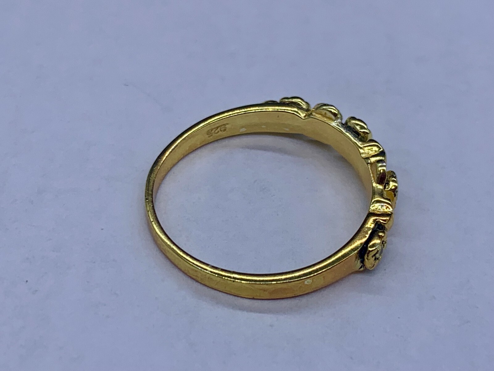 VINTAGE STERLING SILVER GOLD PLATED HEARTS FLOWERS BAND ELEGANT RING SIZE 8