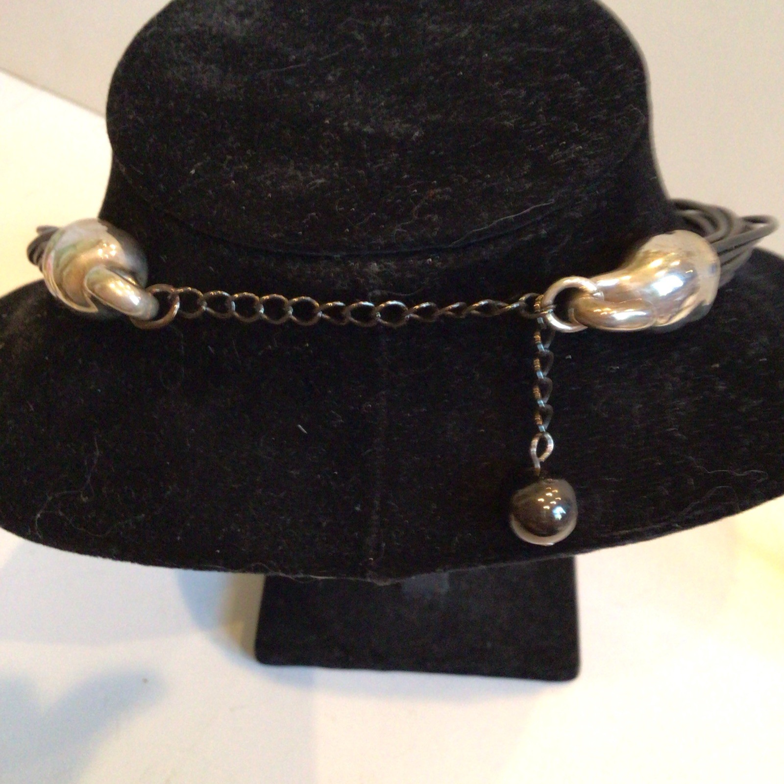 SPECIAL SEBBAG VON MUSULIN NECKLACE STERLING PENDANTS HUGE BLACK CUT BEAD LOVELY