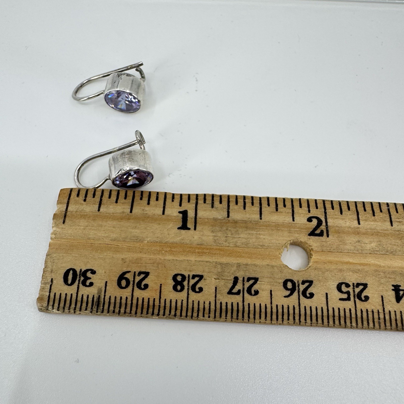 Vintage Artisan Karibau Round Bezel Set Purple Iolite Drop Earrings