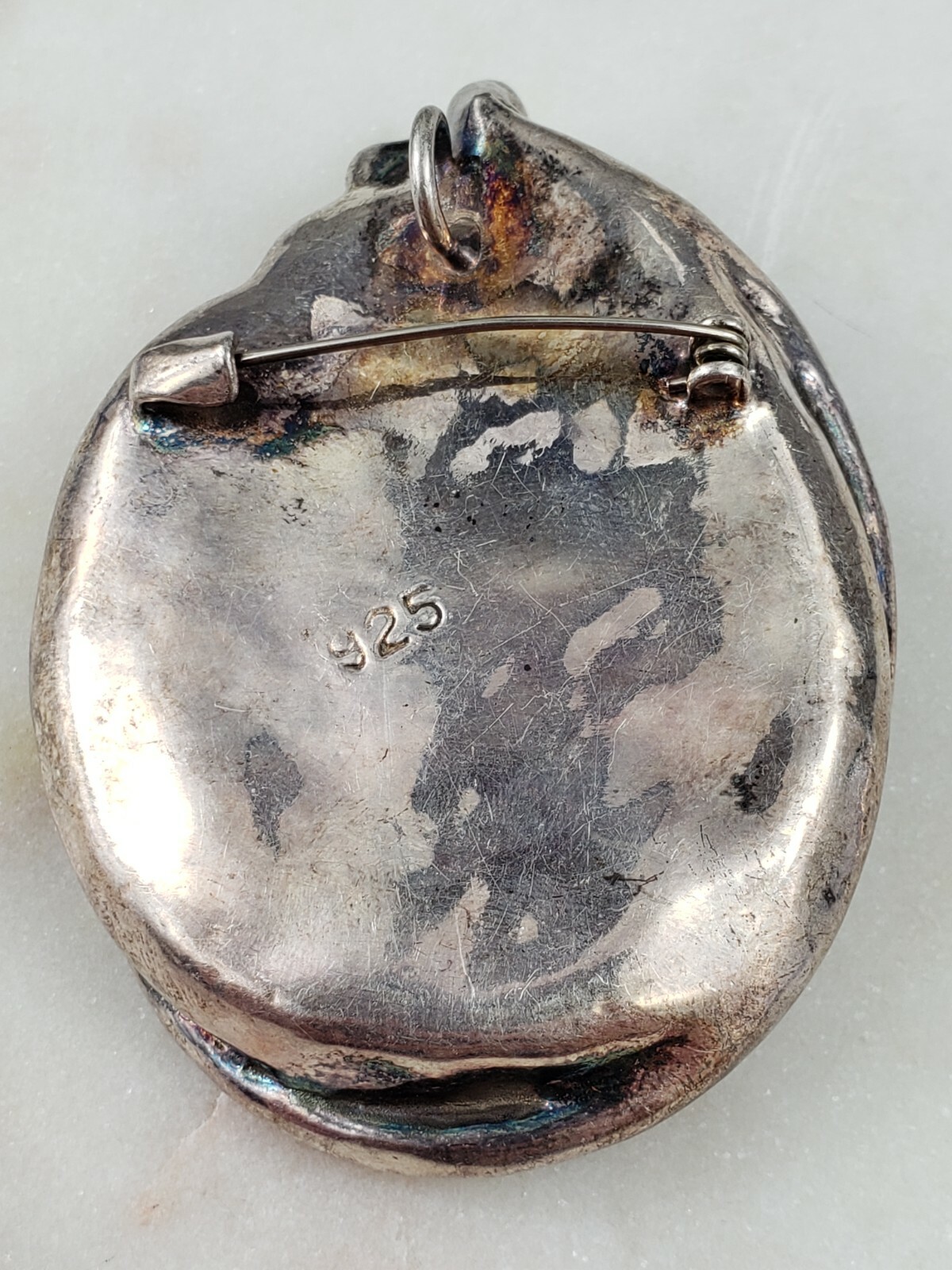 Vintage Sterling Silver 38mm Black Onyx Framed Brooch Pendant 39 Grams