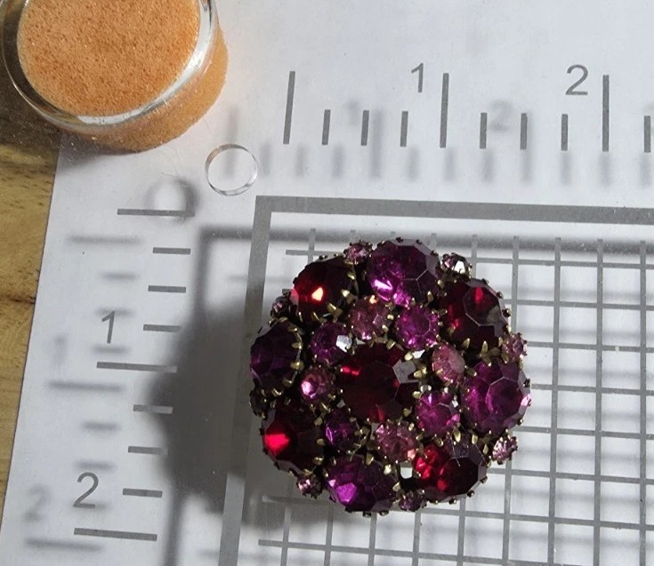 Weiss Fuchsia Dark Pink Red Domed Rhinestone Cluster Vintage Retro Statement Pin