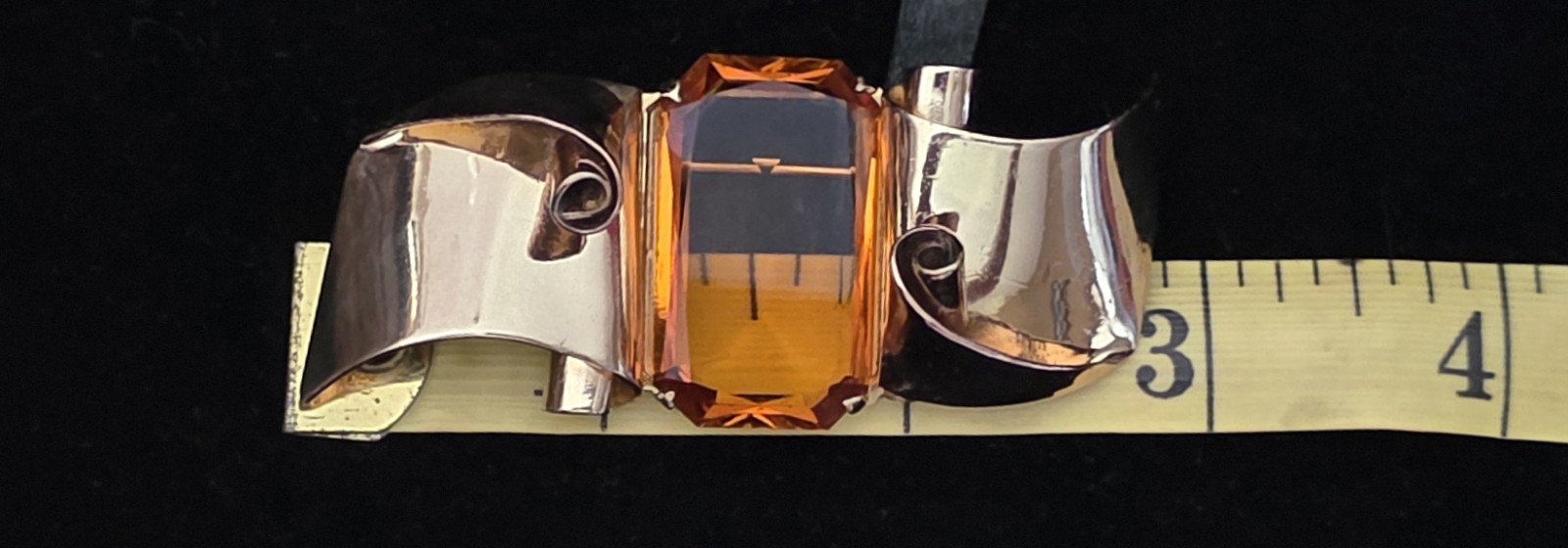 Coro Signed 1942 “Massive Wave” Brooch – Amber Glass – Designed byAdolph Katz