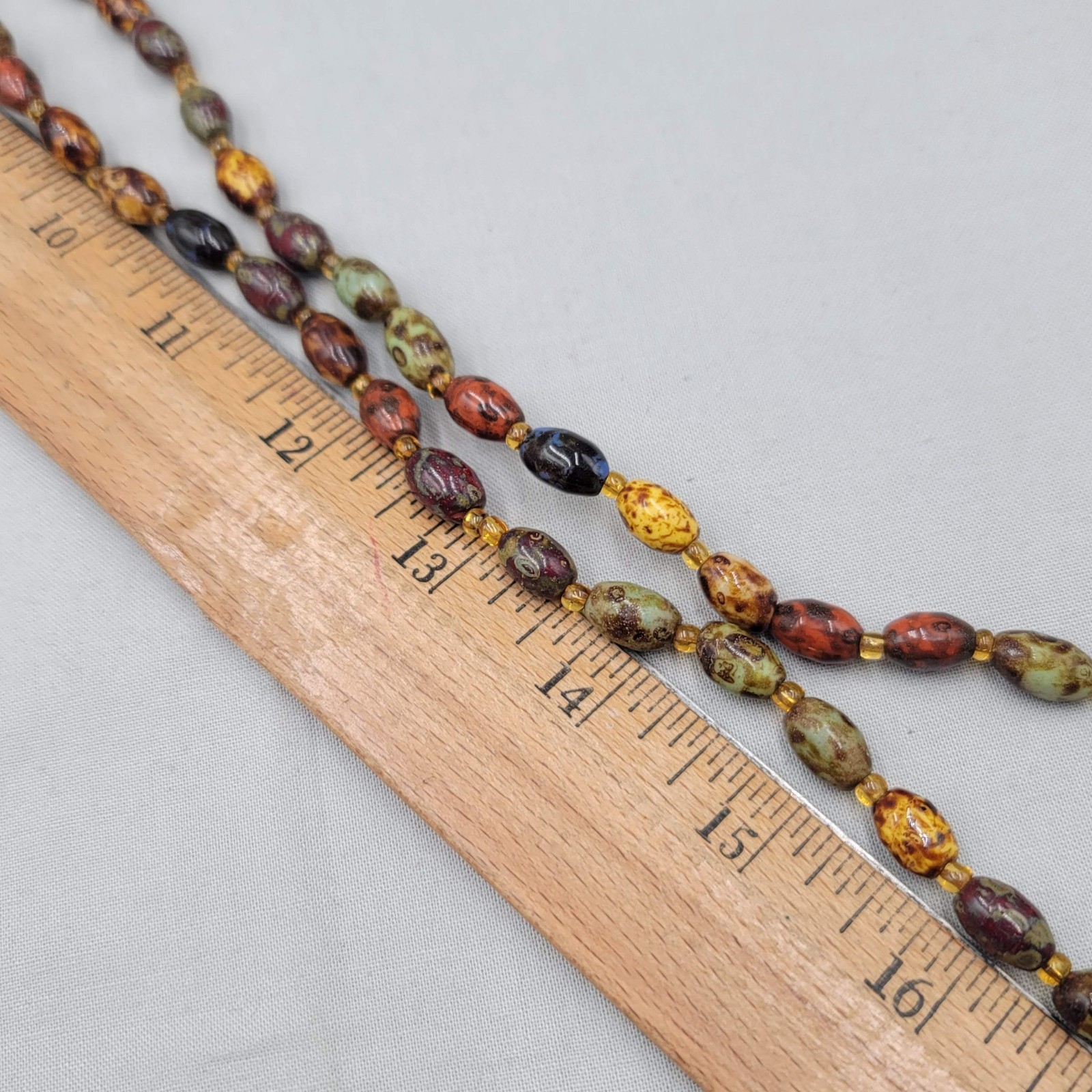 Vintage Multicolor Earth Tones Beaded Necklace Gold tone 40″