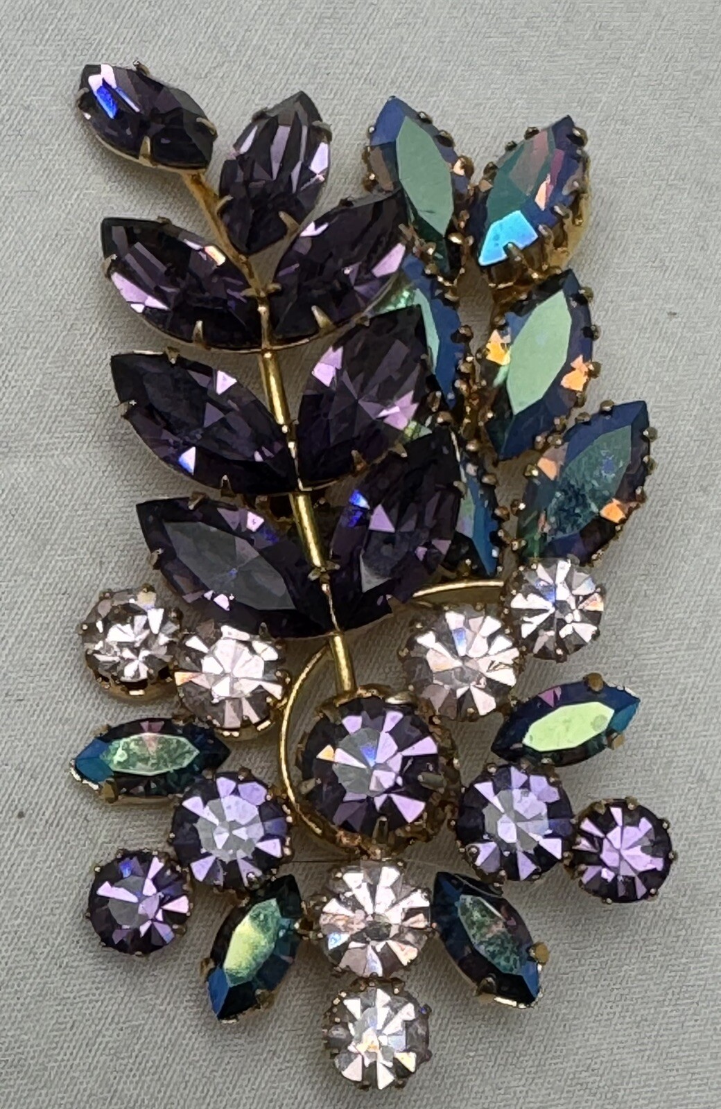 Purple Pink And Blue AB Rhinestone Brooch Signed Austria