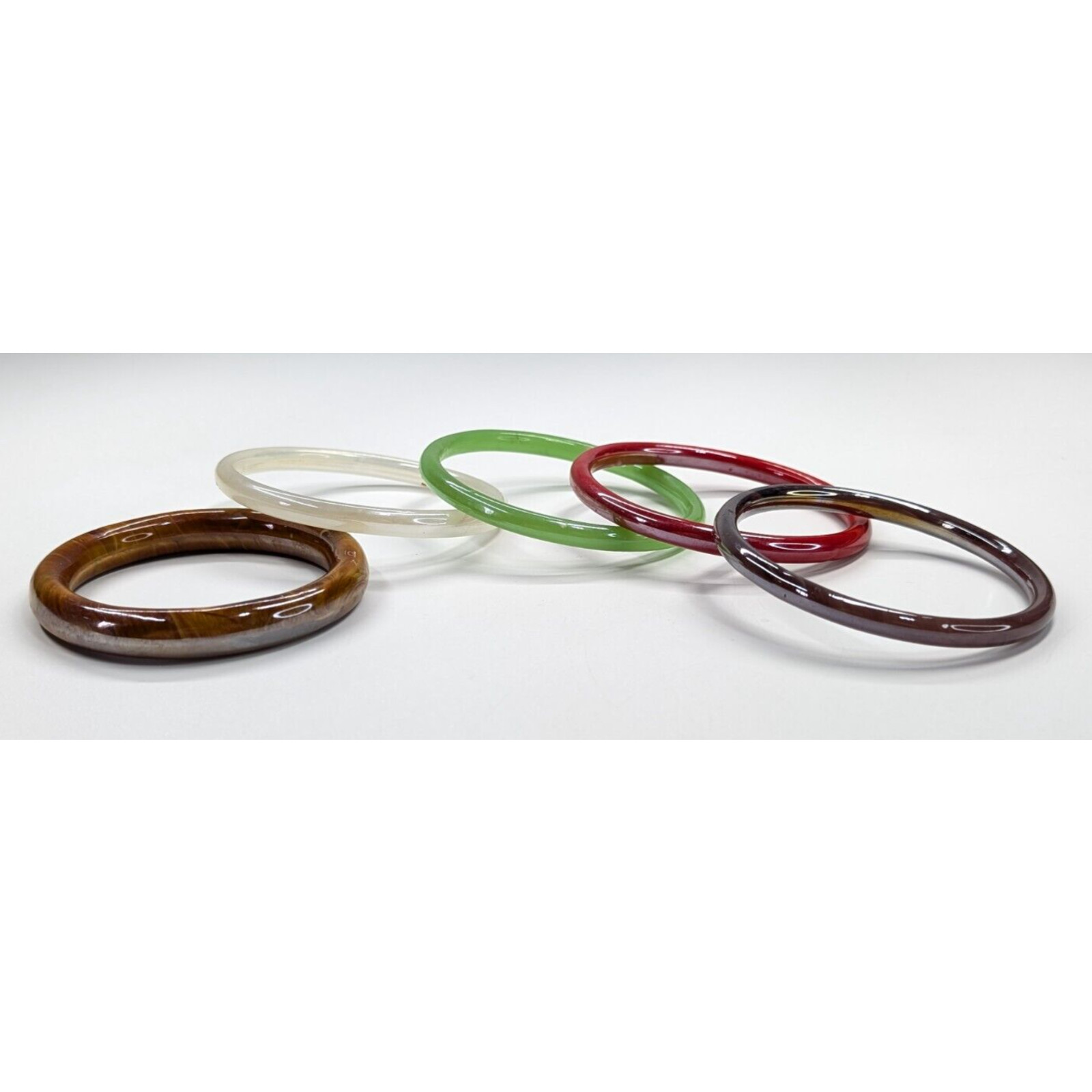 VTG Multicolor Iridescent Glass Purple Red Green Lot of Five Bangle Bracelets