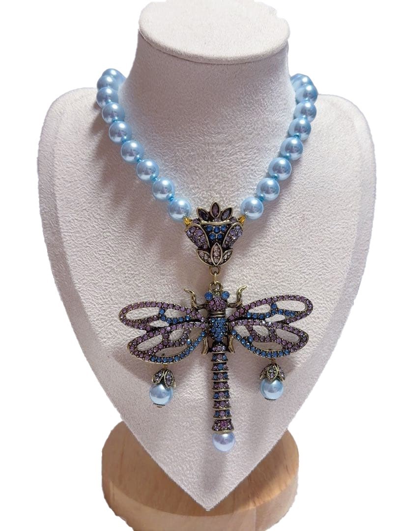 Heidi Daus Dragonfly Necklace Pendant Beaded Rhinestone Drop Charm L-45cm