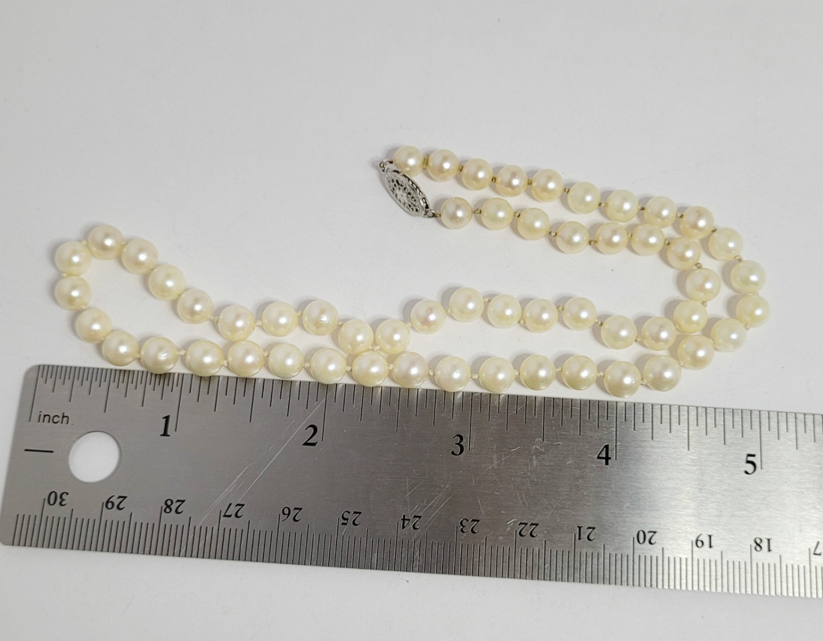6mm White Pearl Strand Necklace w/ 14K Clasp vintage 16 1/2 inch