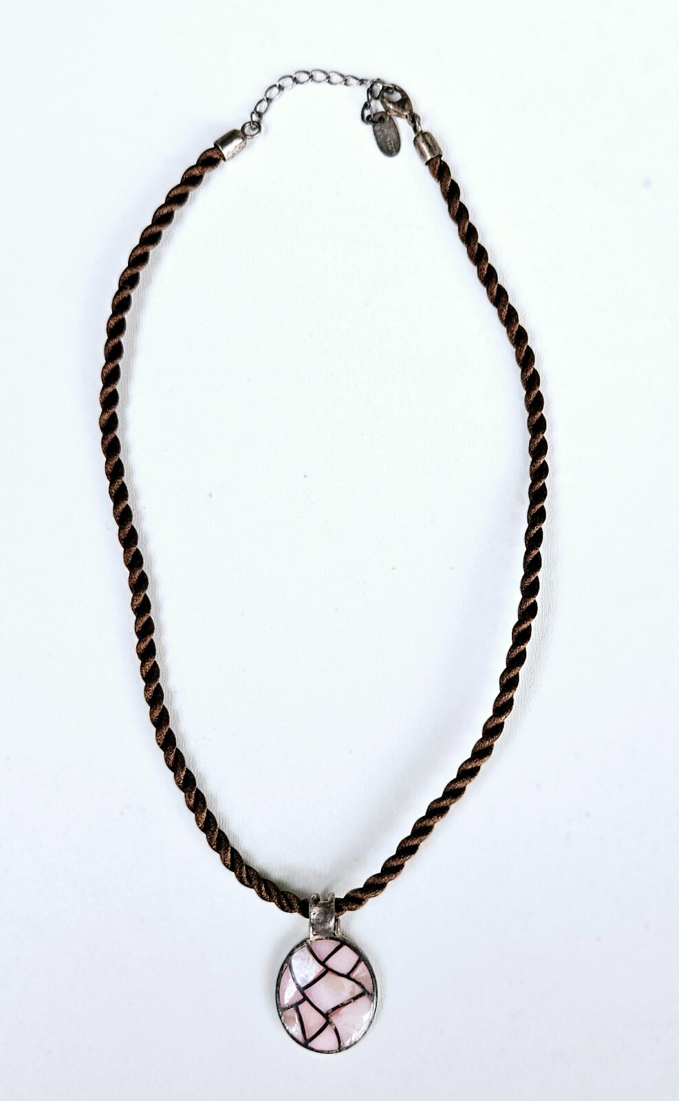 Vintage Sterling Silver & Pink Mother of Pearl inlay Pendant Necklace