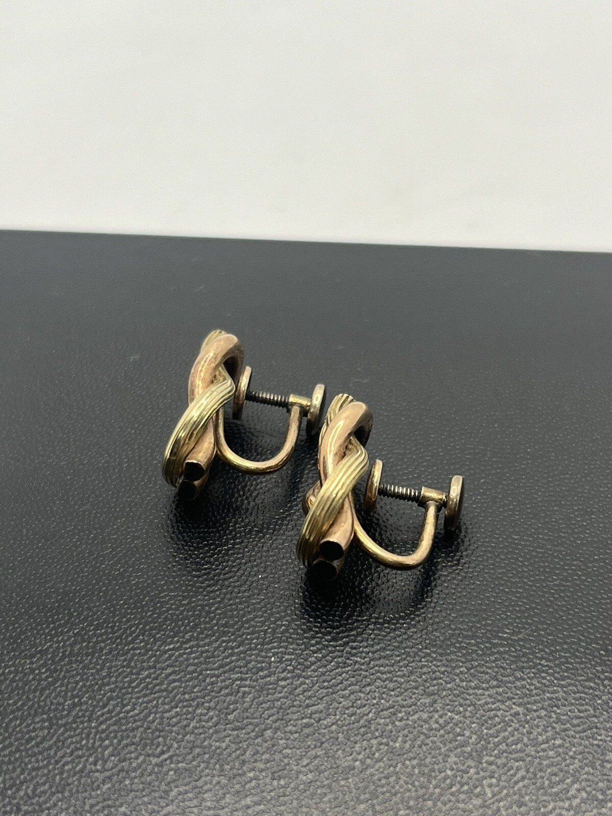 Two tone 12k gold over sterling silver love knot screw back earrings vintage