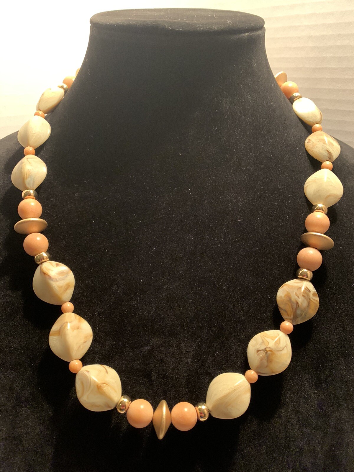 Lovely Napier Vintage Gold Tone Cream,Brown, & Gold Beaded Necklace