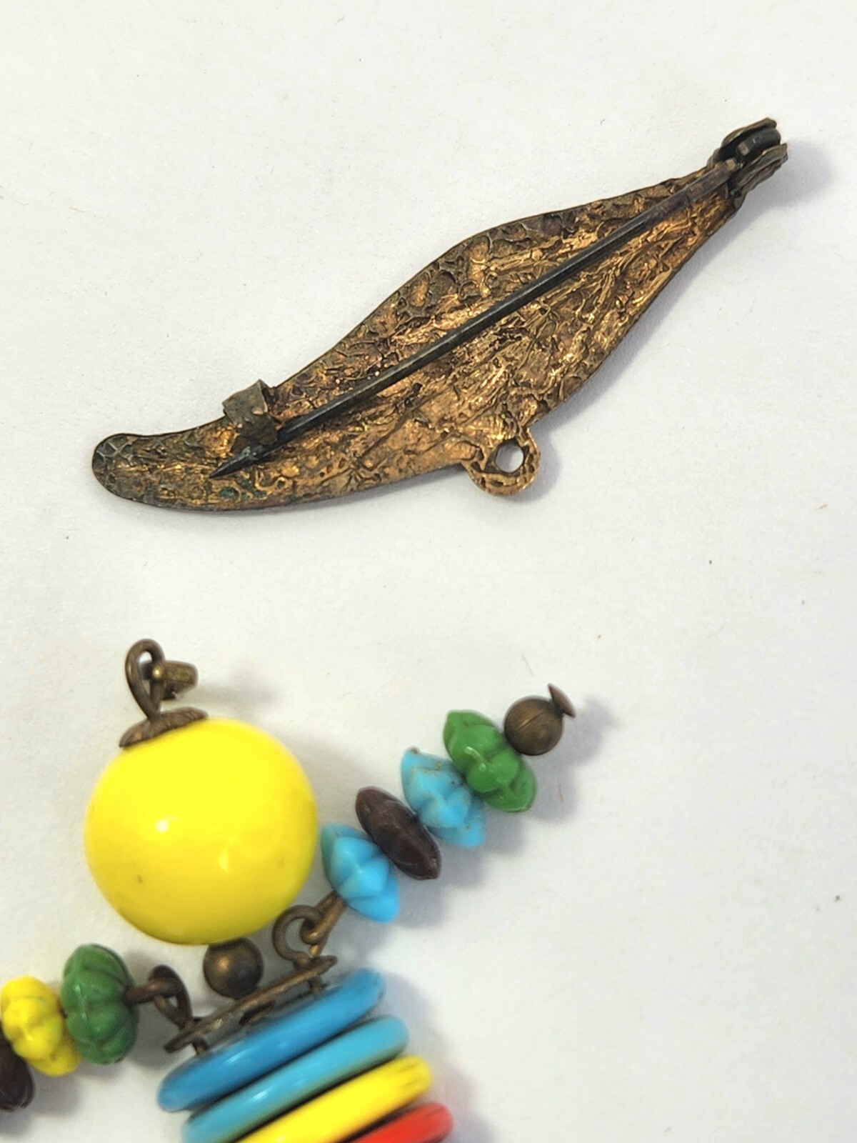 Vtg Brooch Pin Multicolor Glass Bead 3″ Man Person Figural Unsigned Haskell?