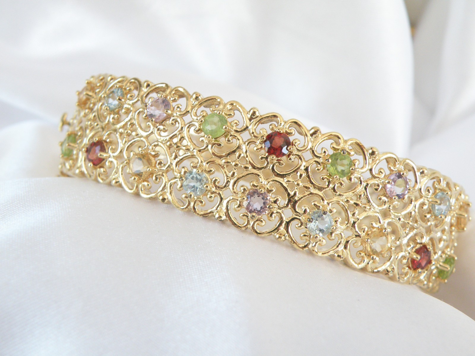 Sterling Silver 925 Gold on Natural Gemstone Statement Bracelet