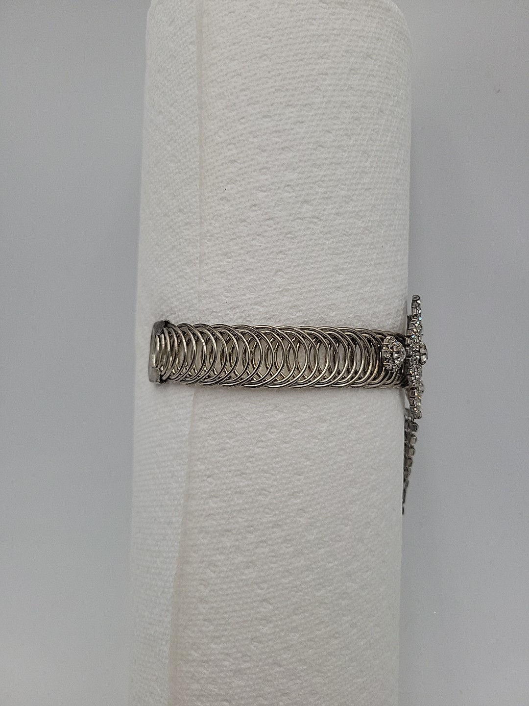Vintage Rhinestone Cuff Dangle Bracelet, Stretch Band