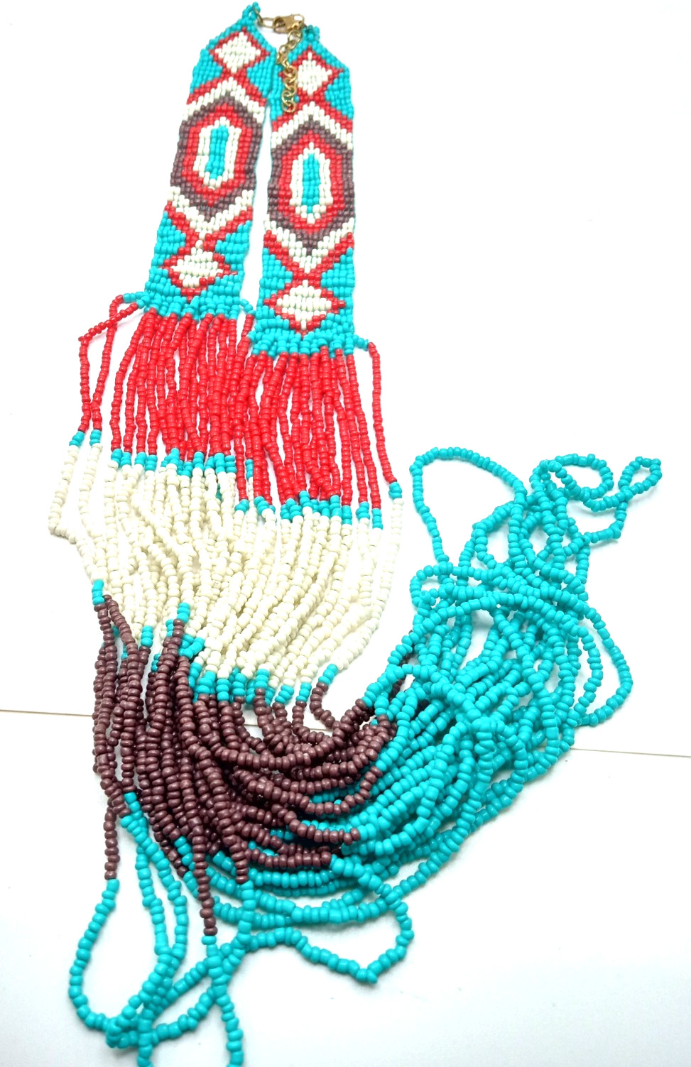 Vtg Native American Seed Bead Necklace Waterfall Style Bonus Seed Bead Bracelet