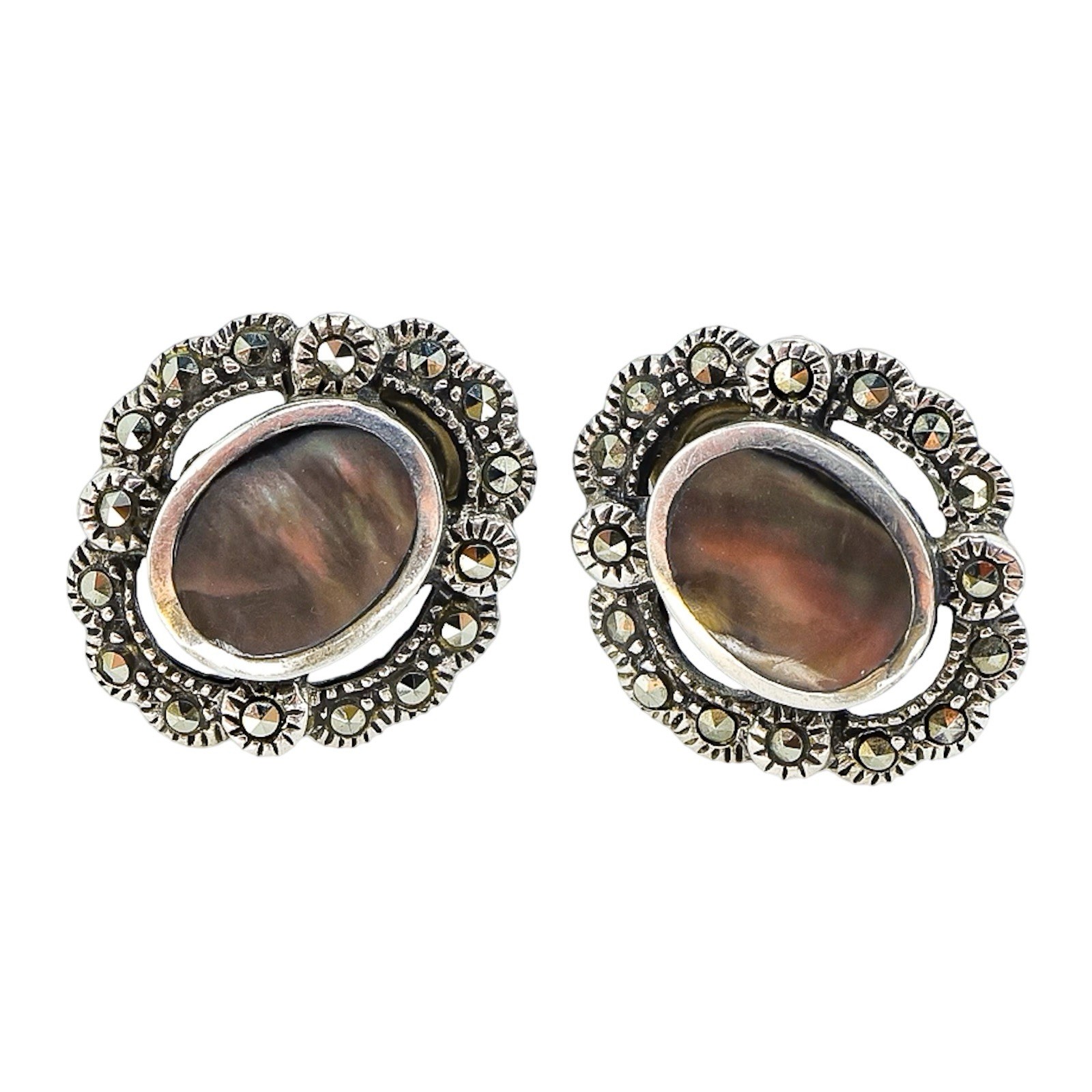 Lot Of 3 Sterling Silver Small Stud Earrings Art Deco Cubic Zirconia Floral
