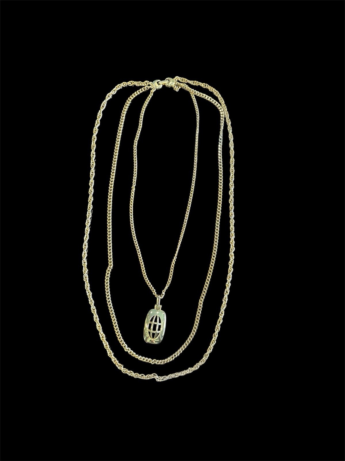 Vintage Three Tier Necklace With Small Medallion Woman’s