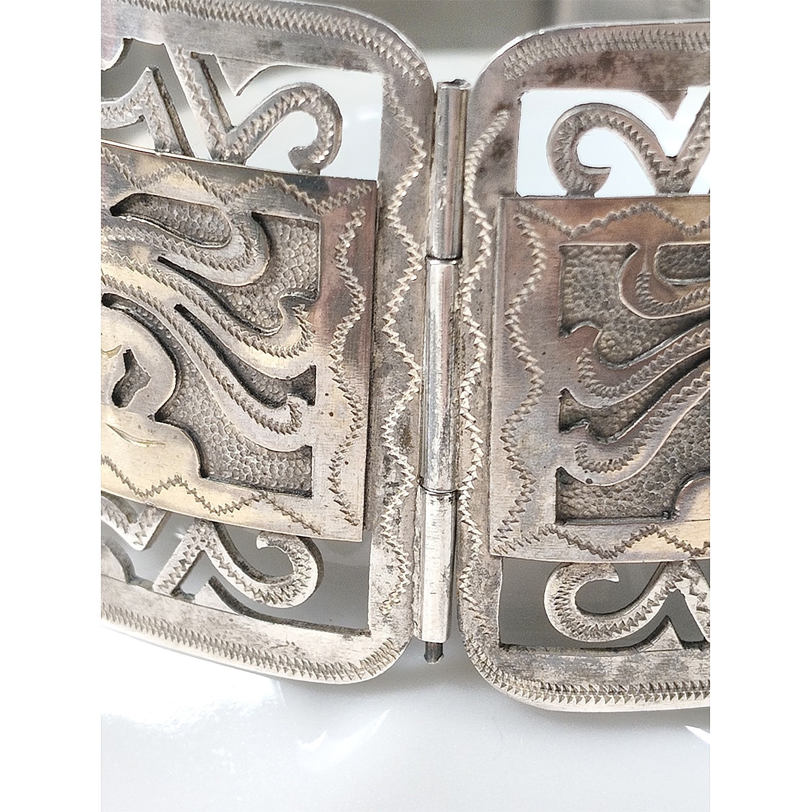 Vintage 60s Guatemala Bracelet 900 Silver Gold Wash Mayan Storyteller Signed 39g