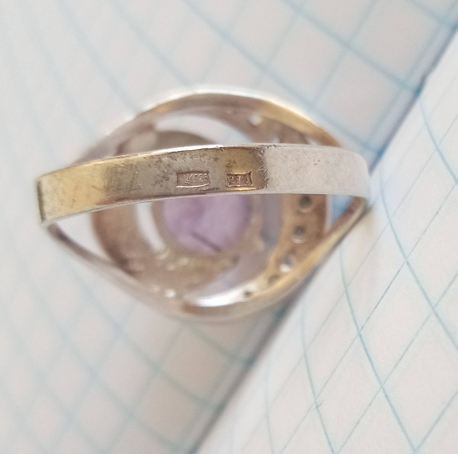 Vintage Ring Purple stone Sterling Silver 925 Gold 375 test Women Jewelry size 8