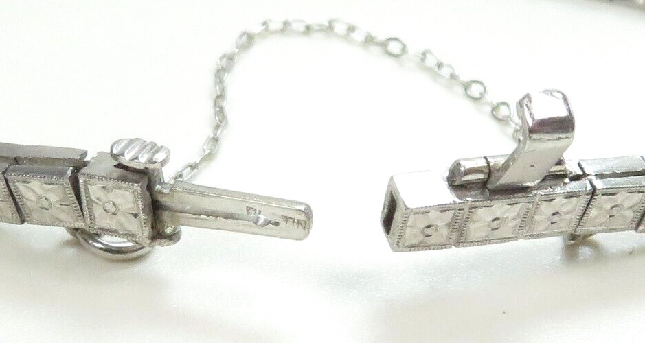 Antique 1920’s Add Diamond Straight Line Bracelet Platinum 7″ Long 0.144″ Width