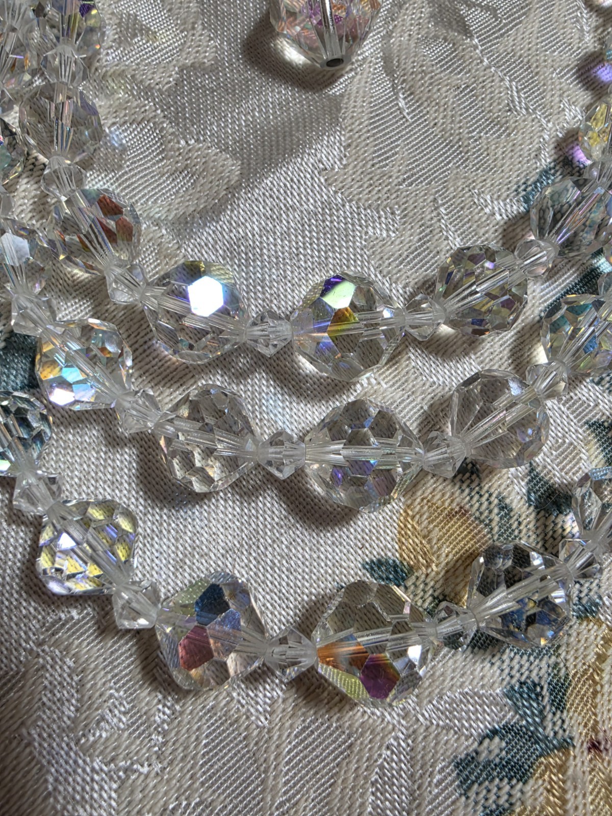 Vintage Triple Strand Graduated AB Faceted Crystals & Earrings Set Adj Necklace