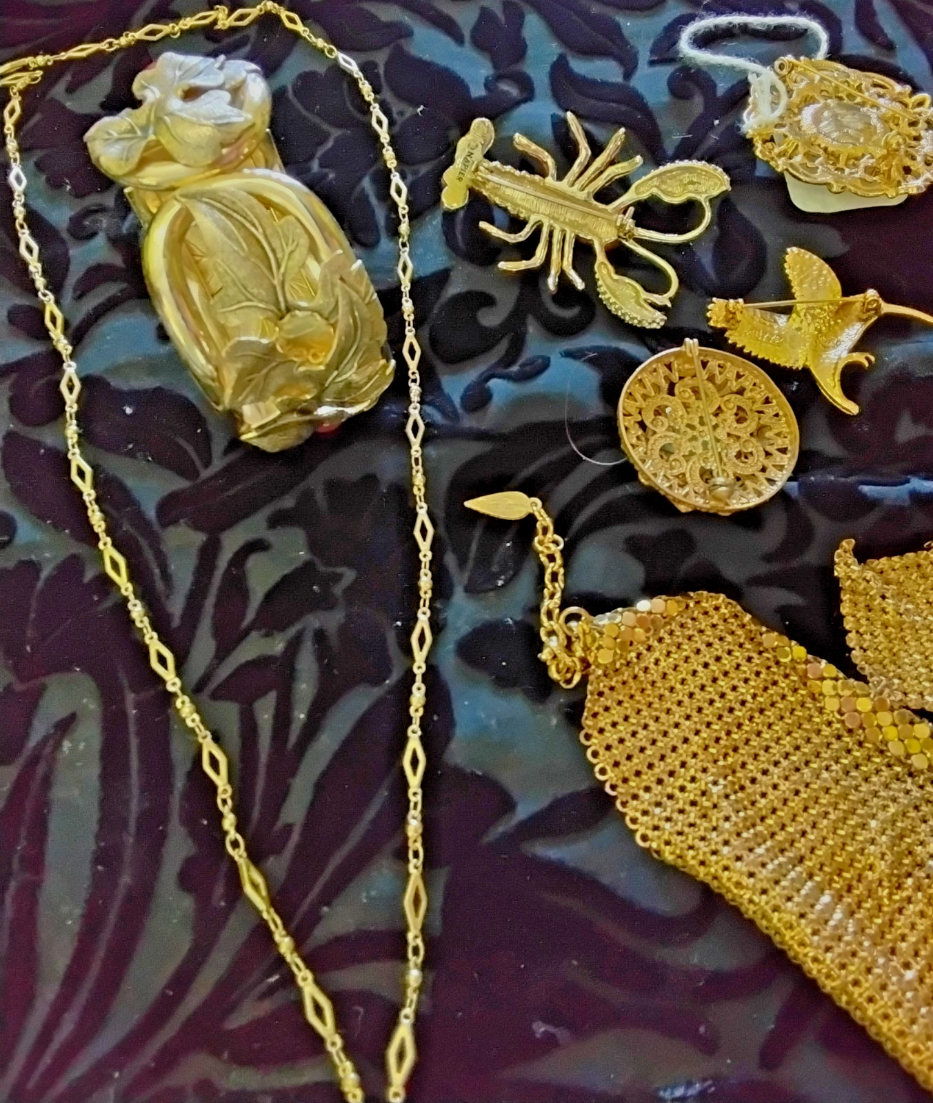 Vintage designer signed gold tone cabochon jewelry lot