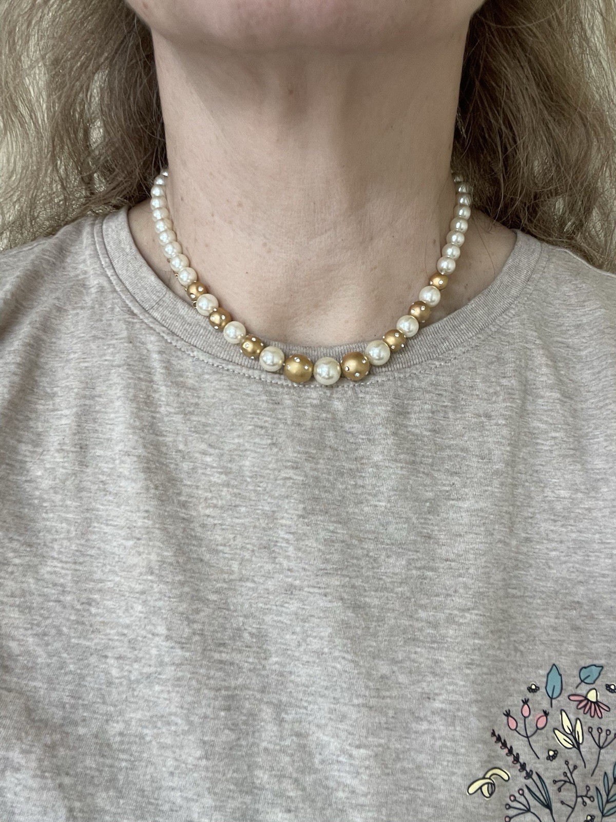 Vtg Swarovski Swan Signed Faux Pearls Crystals GoldTone Beaded 15-17” Necklace
