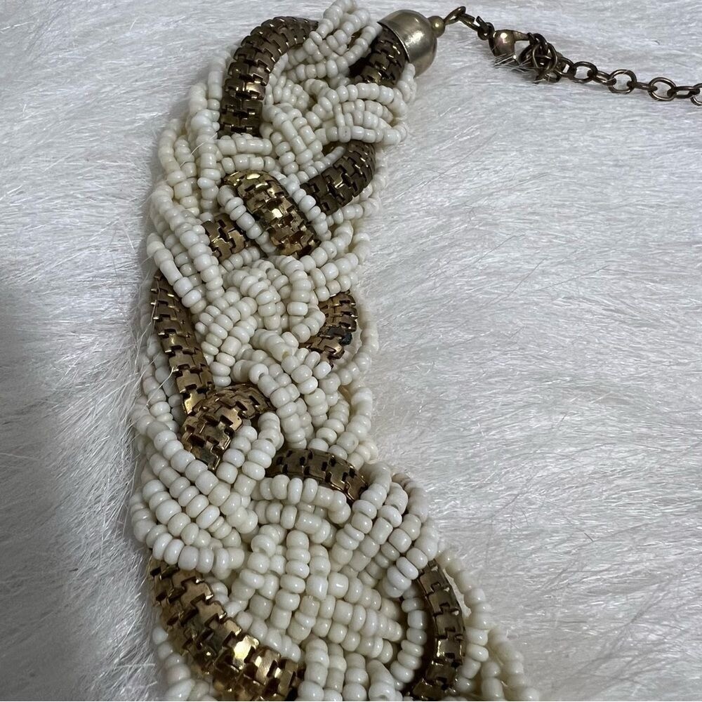 Vintage Ivory and gold beaded rope statement necklace/choker